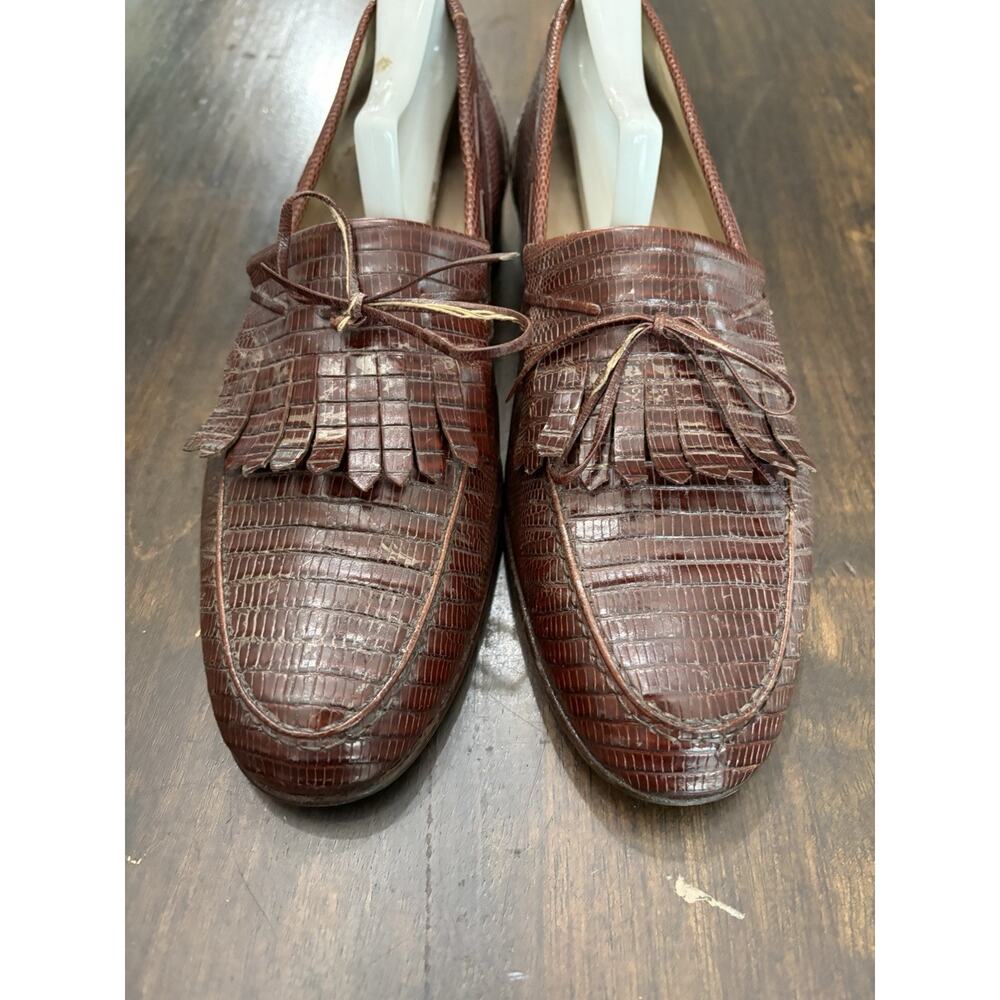 Johnston & Murphy Brown Lizard Tassel Loafers Shoes 9.5 Made In Italy